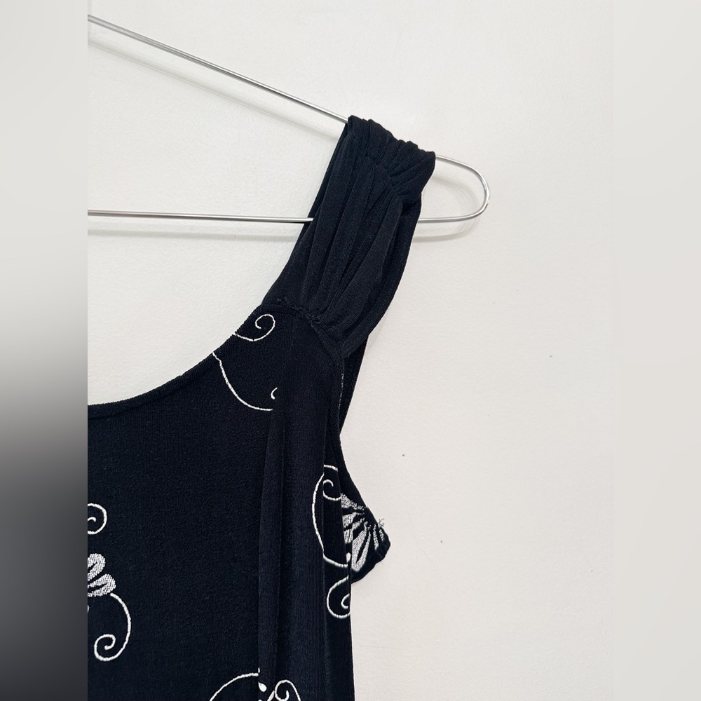 90’s Diamond Brand Dress - Black with white floral- Stretchy- Size Medium - Picture 4 of 11